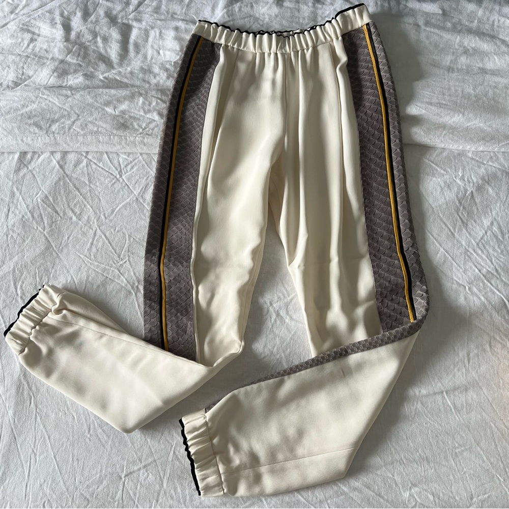 Fendi Cream and Gray Track Pants/Joggers with Python and Silk Detailing
